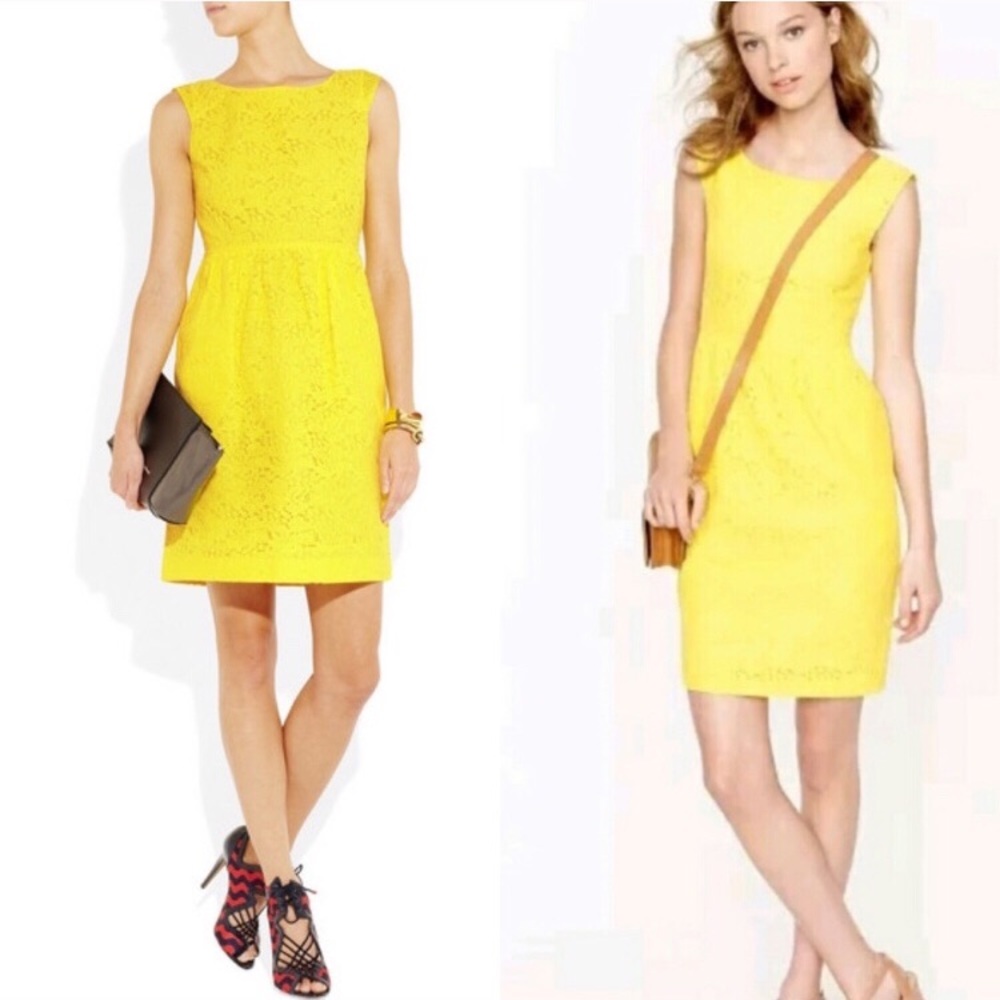 J Crew Lucille Bright Yellow Lace Dress Pockets